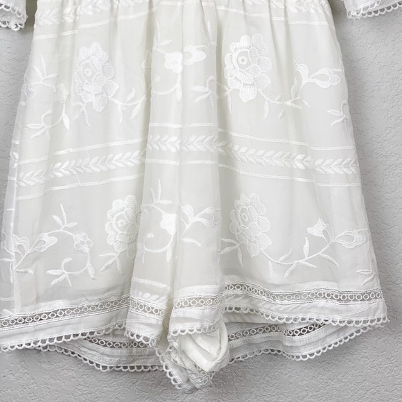 Polly Floral Embroidered V-Neck Gathered Waist Romper - Picture 11 of 15